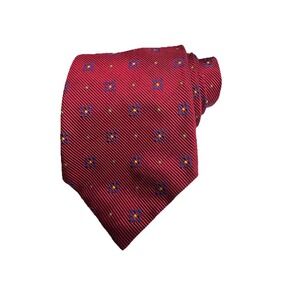 New Lauren Ralph Lauren Men's Red & Blue Geometric Woven Repp Necktie Silk Blend